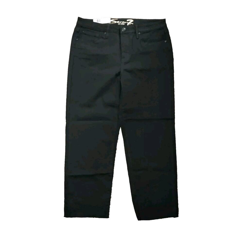 NWT Seven 7 Cropped‎ Jeans Women's Size 8 Tower Straight High Waist Black Pants